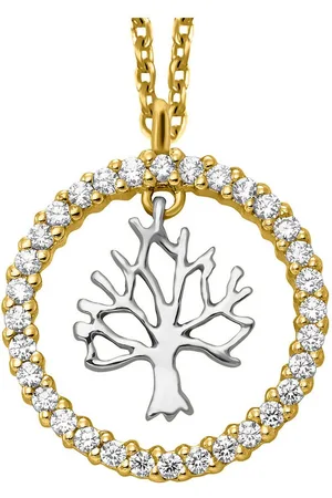 JULIE JULSEN Kette mit Anhänger 925/- Sterling Silber rhodiniert/vergoldet Lebensbaum Zirkonia