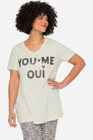 Angel of Style T-Shirt T-Shirt Pailletten-Schriftzug V-Ausschnitt Halbarm - Verkäufer: Popken Fashion Group