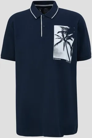 QS by s.Oliver Kurzarmshirt Poloshirt aus Baumwolle mit Frontprint Kontrast-Details - Verkäufer: