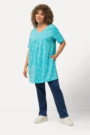 Ulla Popken T-Shirt Longshirt Zierfalten A-Linie V-Ausschnitt Halbarm - Verkäufer: Popken Fashion Group