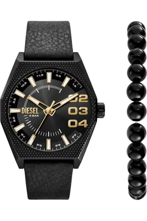 Diesel Quarzuhr SCRAPER DZ2210SET, (Set, 2-tlg., mit Armband), Armbanduhr, Herrenuhr, ideal auch als Geschenk, Lederarmband