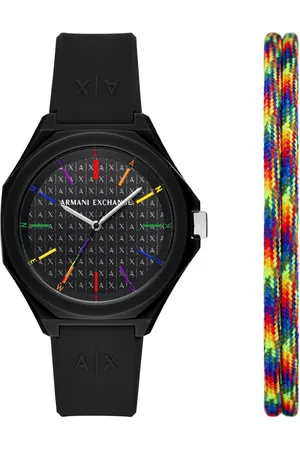 Armani Exchange Quarzuhr AX7158SET, (Set, 2-tlg., mit Armband), Armbanduhr, Herrenuhr, ideal als Geschenk, analog, Silikonarmband