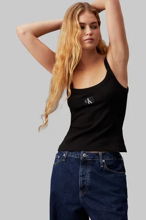 Calvin Klein Spaghettitop WOVEN LABEL RIB TANK mit Logopatch