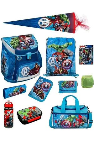 SCOOLI Schulranzen Avengers Campus Fit Schultasche 1. Klasse (Set, 15-tlg., Komplett-Set inkl. Sporttasche und Zuckertüte 85cm), Marvel AVENGERS Iron Man Hulk Thor Captain America - Verkäufer: Familando