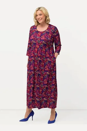 Ulla Popken Maxikleid Jerseykleid grafischer Druck A-Linie Rundhals - Verkäufer: Popken Fashion Group