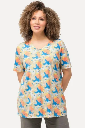 Ulla Popken T-Shirt T-Shirt Zierfalten A-Linie V-Ausschnitt Halbarm - Verkäufer: Popken Fashion Group