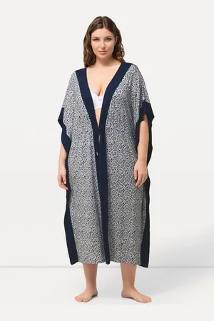 Ulla Popken Bademantel Morgenmantel floraler Druck Raffband Halbarm, Langform, Materialmix - Verkäufer: Popken Fashion Group