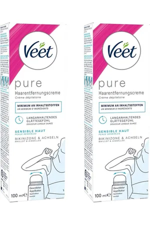 Veet Enthaarungscreme PURE (2 x 100ml), Spar-Pack, 2 St., für Bikini & Achseln, mit gewölbtem Applikator und Spatel - Verkäufer: PENNGUIN-DE