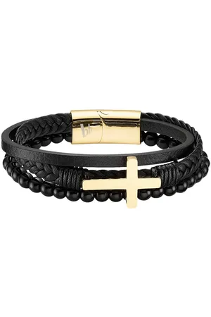 Bruno Banani Lederarmband Schmuck Geschenk Armband Kreuz, B4098B/20/00/1-21, B4098B/20/00/21, mit Achat