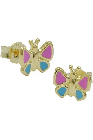 GALLAY Paar Ohrstecker Ohrring 7mm Schmetterling pink-hellblau 9Kt GOLD (1-tlg) - Verkäufer: Cats Collection