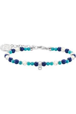 Thomas Sabo Charm-Armband mit weißen Perlen und blauen Beads, A2141-158-7-L19v, mit Lapislazuli, Türkis-Imitat - mit Süßwasserzuchtperle