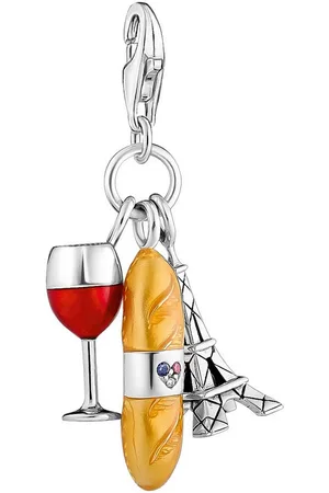 Thomas Sabo Charm-Einhänger Rotweinglas, Baguette und Eiffelturm, 2078-390-7, mit Korund (synth), Zirkonia (synth)
