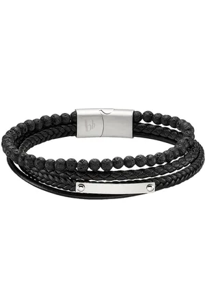 Bruno Banani Lederarmband Schmuck Geschenk Armband Platte, B4095B/20/00/20, mit Lavastein