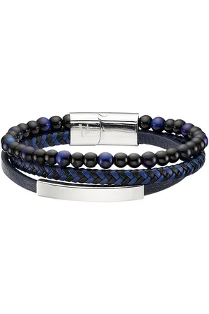 Bruno Banani Lederarmband Schmuck Geschenk Armband Platte, B4105B/20/00/BL, B4105B/20/00/BR, mit Tigerauge (synth)