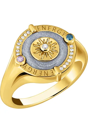 Thomas Sabo Siegelring mit Sonnensymbol und Steinen, TR2449-974-1-52-60, mit Zirkonia (synth), Glas-Keramik Stein