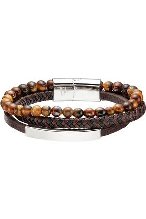 Bruno Banani Lederarmband Schmuck Geschenk Armband Platte, B4105B/20/00/BL, B4105B/20/00/BR, mit Tigerauge (synth)
