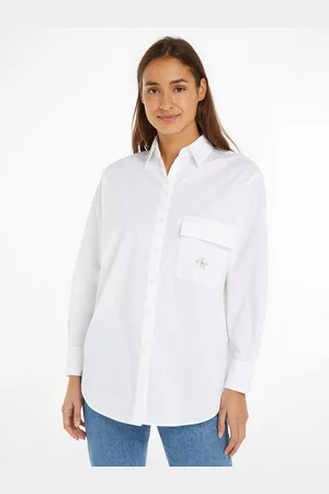 Calvin Klein Longbluse LONG COTTON UTILITY LS SHIRT mit Logopatch