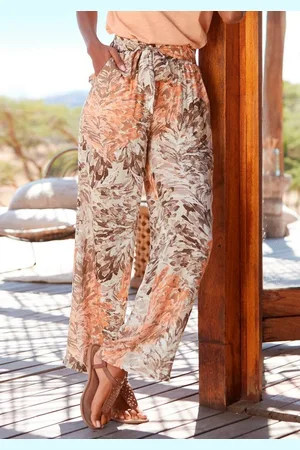Lascana Palazzohose (mit fixiertem Bindegürtel) mit Blumendruck, sommerliche Stoffhose mit Taschen, Strandhose
