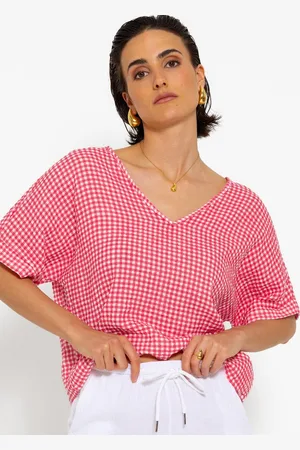SASSYCLASSY Kurzarmshirt Musselin Shirt mit kurzen Ärmeln 100 % Baumwoll Shirt mit V-Ausschnitt und Schnürung am Rücken - Verkäufer: