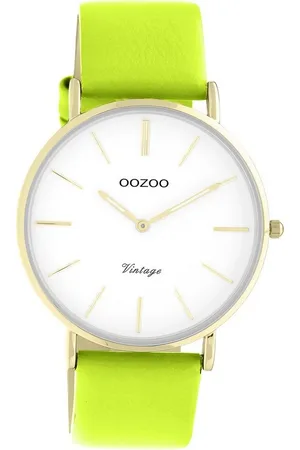 Oozoo Quarzuhr Damen Armbanduhr Vintage Series, (Analoguhr), Damenuhr rund, groß (ca. 40mm), Lederarmband gelbgrün, Fashion - Verkäufer: Fit4Style Silberschmuck - IMPPAC