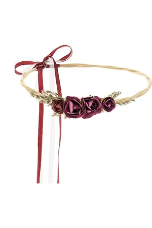 PARTY DECO Diadem, Blumenkranz für Haare 18cm Haarkranz mit Blumen Weinrot / Bordeaux - Verkäufer: kreativmarkt-butterfly