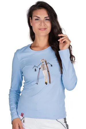 Almgwand Rundhalspullover Longsleeve Damen - NESSLERALM - hellblau, weiß - Verkäufer: Alpenwahnsinn Tracht & Lifestyle