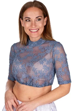 Hammerschmid Dirndlbluse Dirndlbluse - BABSI HA - rauchblau, weiß - Verkäufer: Alpenwahnsinn Tracht & Lifestyle