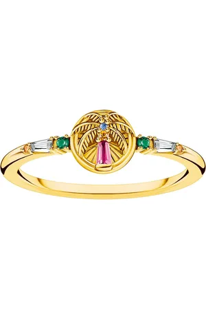 Thomas Sabo Fingerring Festival Vibes: Ring mit Palme, TR2457-488-7-52-60, mit Glas-Keramik Stein, Korund (synth), Zirkonia (synth)