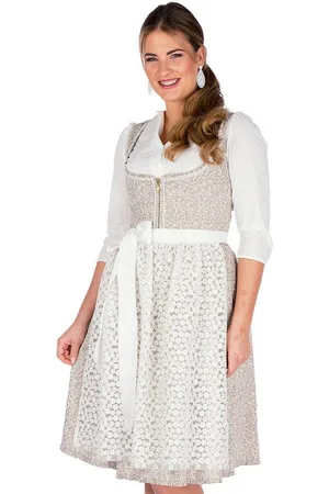 Alpenfee Dirndl Midi Dirndl 2tlg. - SYLVIE - taupe/cremeweiß - Verkäufer: Alpenwahnsinn Tracht & Lifestyle