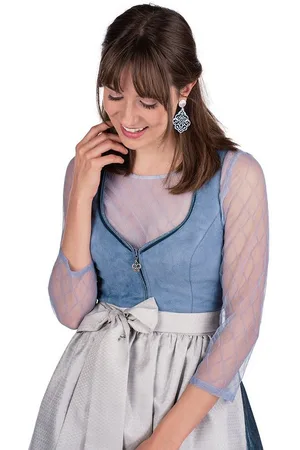 MARJO Dirndl Midi Dirndl 2tlg. - HOLLY - taubenblau/silber - Verkäufer: Alpenwahnsinn Tracht & Lifestyle