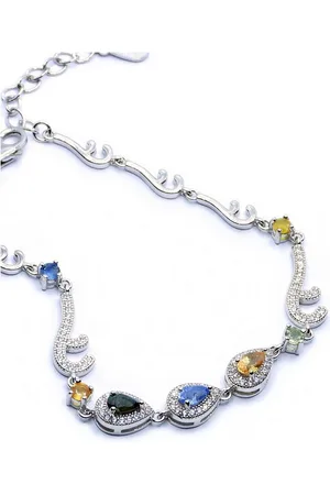 Goldene Hufeisen Silberarmband echter Saphir Armband 925 Sterling-Silber mit Edelsteine, Damen Armschmuck mit Saphir Edelsteine - Verkäufer:
