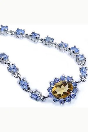 Goldene Hufeisen Silberarmband echter Tansanit Citrin Armband 925 Sterling-Silber mit Edelsteine, Damen Armschmuck mit Edelsteine - Verkäufer: