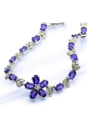 Goldene Hufeisen Silberarmband echter Amethyst Gelber Saphir Armband 925 Sterling-Silber Edelsteine, Damen Armschmuck mit Edelsteine - Verkäufer: