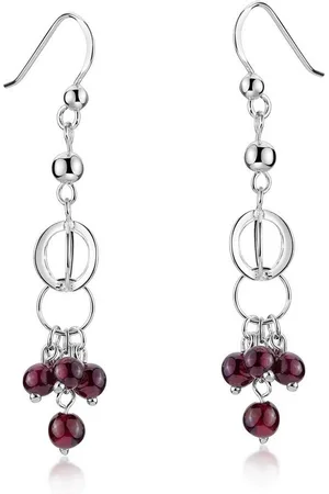 Materia Paar Ohrhaken Granat Edelstein Perlen Anhänger Rot SO-84, 925 Sterling Silber, rhodiniert - Verkäufer: Schmuck