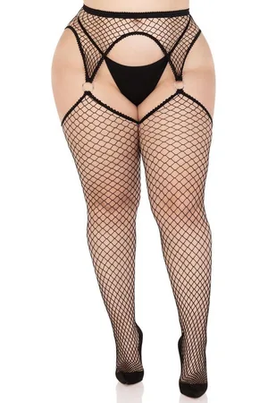 Leg Avenue Strapsstrümpfe Netzstrümpfe mit Strapsen Plus Size - (1-Paar) transparent - Verkäufer: Sandritas