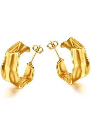 Kingka Paar Creolen Crazy (2-tlg), goldfarbener Schmuck für Damen, Creolen für Damen, Edelstahlschmuck - Verkäufer: