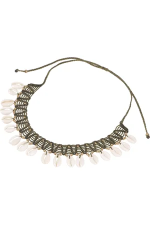 GURU-SHOP Perlenkette Ethno Kette, Tribal Goa Muschel Collier - khaki - Verkäufer: