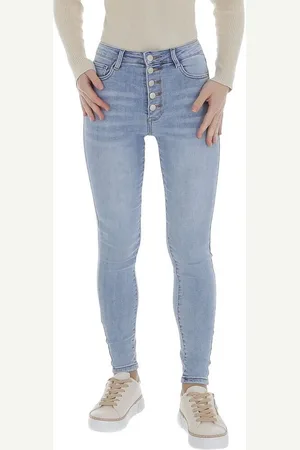 Ital-Design Skinny-fit-Jeans Damen Freizeit (86746112) Used-Look Stretch High Waist Jeans in Hellblau - Verkäufer: