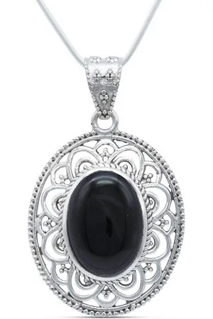 mantraroma Kette mit Anhänger MIUNI aus 925 Silber mit Onyx (Kettenanhänger uns Kette), 925 Sterling Silber Ketten mit Kettenanhänger für Damen - Verkäufer: