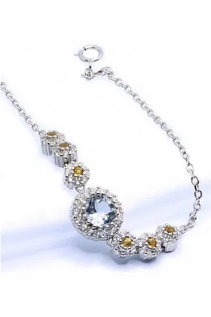Goldene Hufeisen Silberarmband Aquamarin Gelber Saphir Armband 925 Sterling-Silber Edelsteine, Damen Armschmuck mit Edelsteine - Verkäufer: