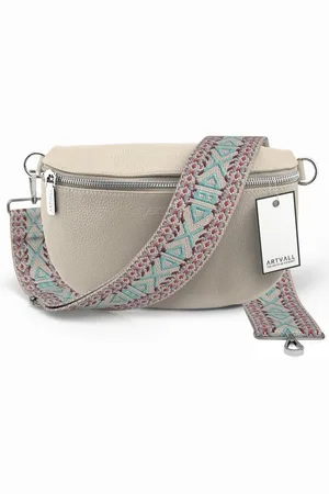 ARTVALL Umhängetasche Echtleder Handtasche Brusttasche Crossbody Beige, Leder Bauchtasche klein breiter Schulterriemen abnehmbarer Taschengurt - Verkäufer: EAZY CASE GmbH