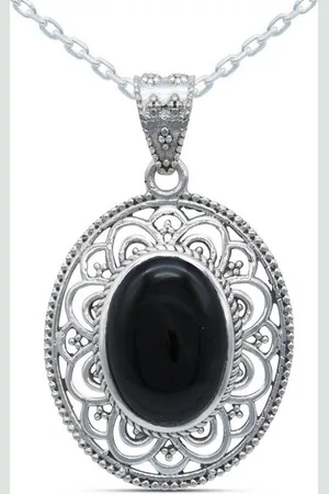 mantraroma Kette mit Anhänger MIUNI aus 925 Silber mit Onyx (Kettenanhänger uns Kette), 925 Sterling Silber Ketten mit Kettenanhänger für Damen - Verkäufer: