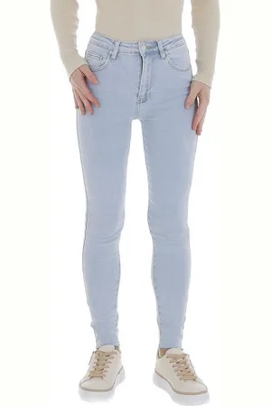 Ital-Design Skinny-fit-Jeans Damen Freizeit (86746099) Destroyed-Look Stretch High Waist Jeans in Hellblau - Verkäufer: