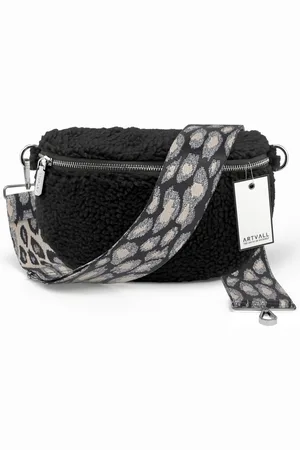 ARTVALL Umhängetasche Teddy Handtasche Brusttasche Crossbody Bag Schwarz, Bauchtasche Teddytasche mit breitem Band Plüsch Tasche flauschig Klein - Verkäufer: EAZY CASE GmbH