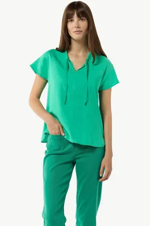 Comma, Kurzarmbluse Blusenshirt aus Lyocell im Relaxed Fit Ziernaht - Verkäufer: s.Oliver