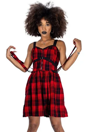 Heartless Minikleid Eclipse Red Check Punk Grunge Tartan Kariert Riemen - Verkäufer: Schompi Trading e.K.