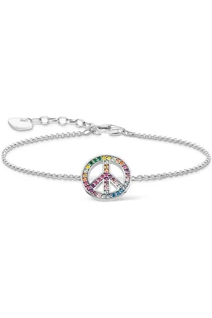 Thomas Sabo Armband Peace-Zeichen Silber geschwärzt, A2071-318-7-L19V, mit Glas-Keramik Stein, Korund (synth), Zirkonia (synth)