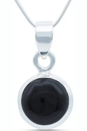 mantraroma Kette mit Anhänger MIALE rund aus 925 Silber mit Onyx (Kettenanhänger uns Kette), 925 Sterling Silber Ketten mit Kettenanhänger für Damen - Verkäufer: