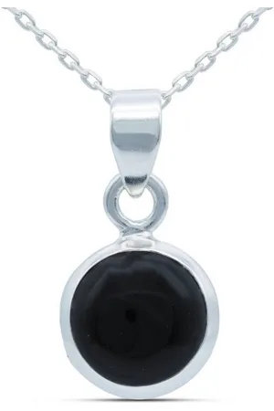 mantraroma Kette mit Anhänger MIALE rund aus 925 Silber mit Onyx (Kettenanhänger uns Kette), 925 Sterling Silber Ketten mit Kettenanhänger für Damen - Verkäufer: