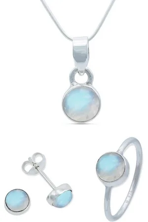 mantraroma Schmuckset 925er Silber mit Regenbogen Mondstein (Schmuckset aus 925 Silber) - Verkäufer: